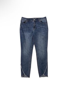 Cato Denim Womens Size 12 High Rise‎ Skinny Jeans Medium Wash Frayed Tulip Hem
